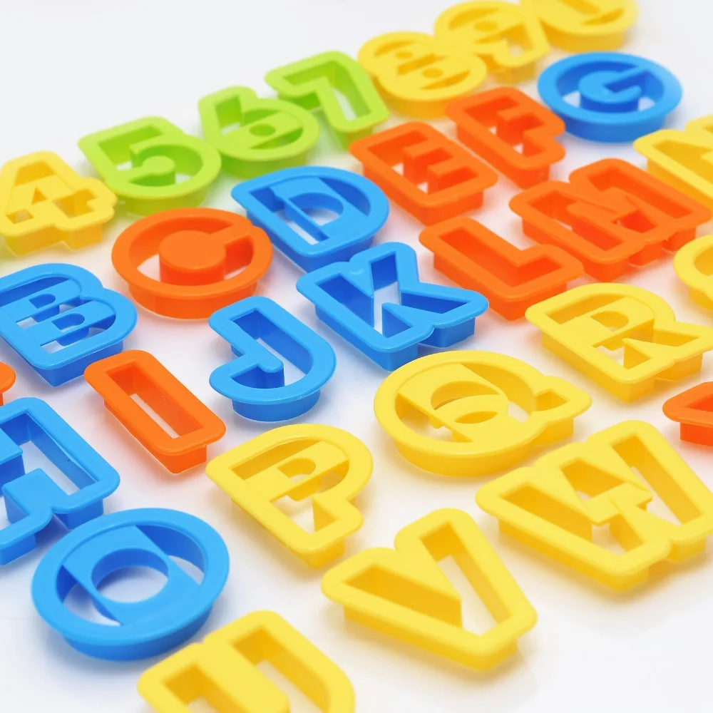 Neues Set NEUES GROßES Alphabet Zahlen Buchstaben Schriftart Kunststoff Ausstecher Fondant Werkzeug Backen Kuchenform Dekorieren Presse Gebäck DIY Image