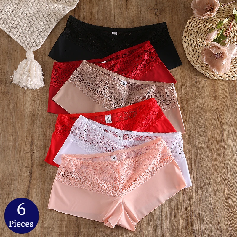 TrowBridge 6 Teile/satz Damen Höschen Mode Heiße Frau Boxer Sexy Spitze Unterwäsche Gemütliche Satin Dessous Atmungsaktive Weibliche Boyshorts Image