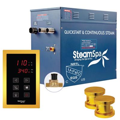 SteamSpa Oasis 12 KW QuickStart Acu-Steam Touch Panel Bath Generator Package with Built-in Auto Drain in Gold