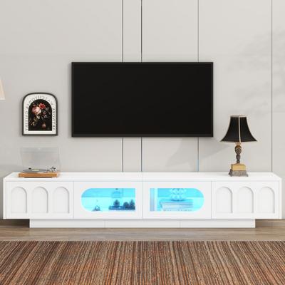 Functional Media Console with Arched Cabinet Doors, Entertainment Center with APP-Controlled LED Light