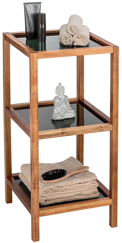 Regal WENKO "Modell Fondi", schwarz (braun, schwarz), B:36cm H:79cm T:36cm, Glas, Holz, Regale, aus massivem Akazienholz, 3 Glasböden