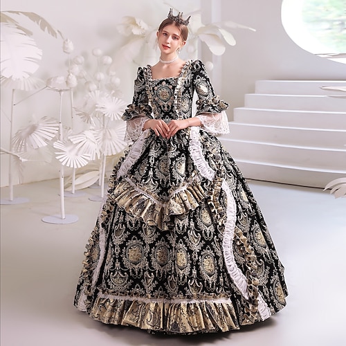 Gotisch Viktorianisch Vintage inspiriert Kleid Partykostüm Abschlussballkleid Prinzessin Shakespeare Einfarbig Ballkleid Kostüm Damen königlich Halloween Karneval Valentinstag Party Abendgesellschaft Image
