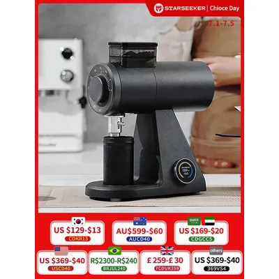 STARSEEKER AK74 Electric Coffee Grinder 74MM Flat Titanium Burr Espresso Brew Coffee Bean Grinder Speed Regulation Black White