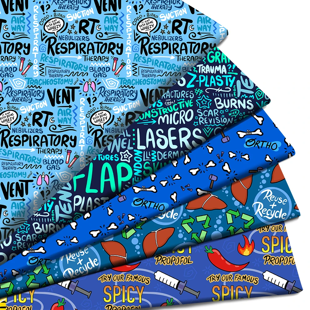 Health Nurse Doctor Teeth Bone Printed Polyester Pure Cotton Material Patchwork Tissue Sewing Quilting Fabrics Needlework DIY