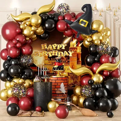 118PCS Magic School Balloon Flower Ring Arch Set, Magic School Theme Aluminum Film Balloon Birthday