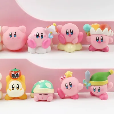 8pcs Anime Games Kirby Action Figures Toys Pink Cartoon Kawaii Kirby PVC Cute Figure Action Toy