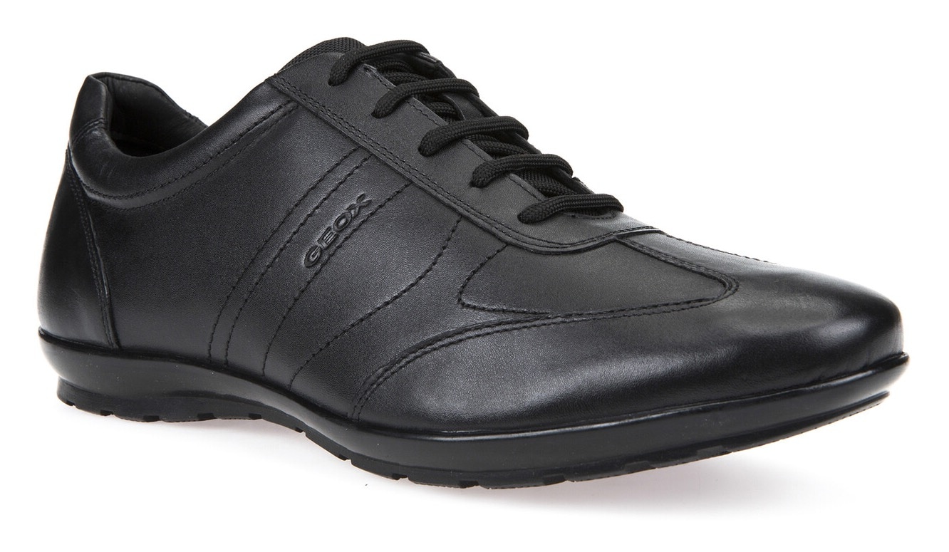 Schnürschuh GEOX "UOMO SYMBOL", Herren, Gr. 39, schwarz, Leder, Schuhe Schnürschuh, Business Schuh, Sneaker in eleganter Form