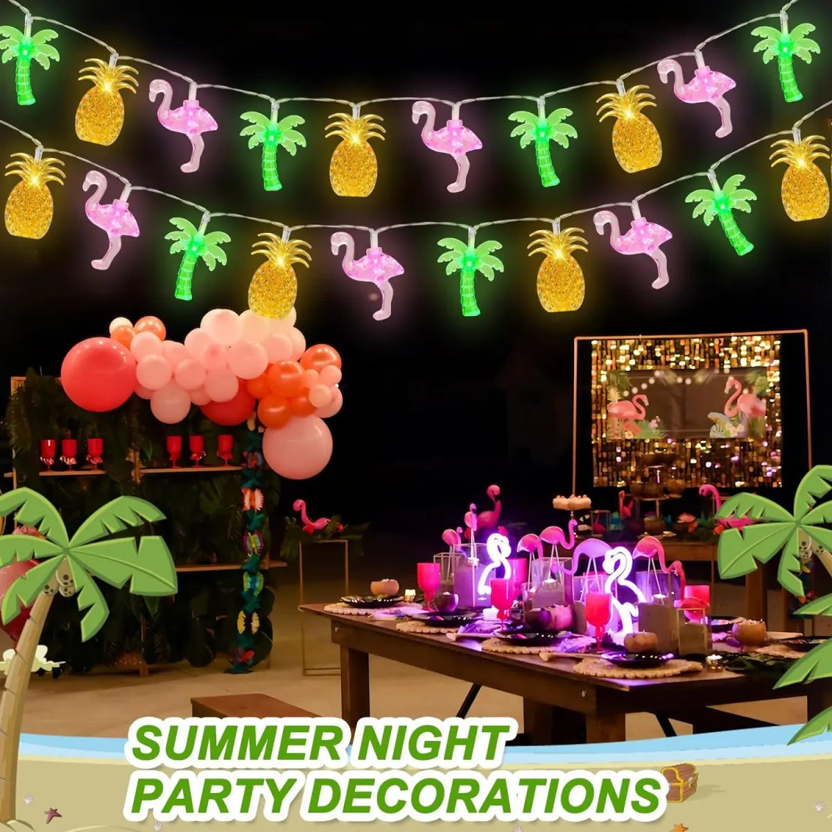 1PC 10/20 LED Flamingo Ananas Palme Lichterketten Batterie Betrieben Tropical Beach Hawaiian Fairy Atmosphäre Lichter
