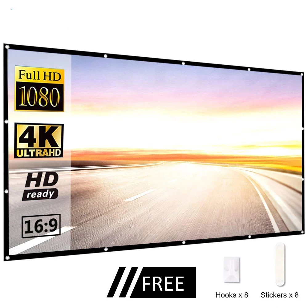 60 84 100 120 150 Zoll Projektor Leinwand Tragbare Projektion Leinwand 16:9, Outdoor Film Bildschirm Für Reise Heimkino Für HY300 Image