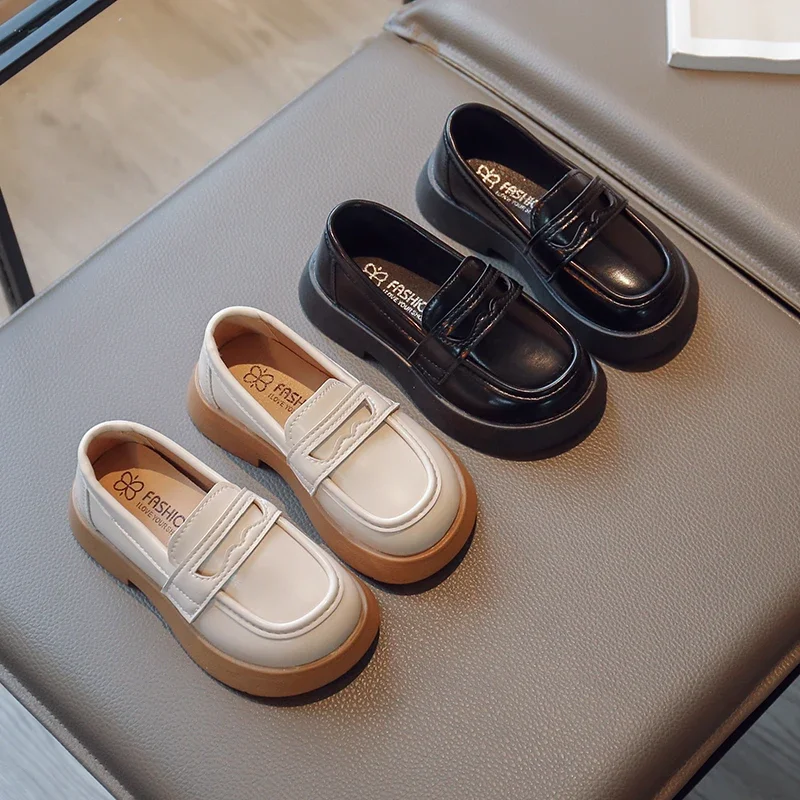 Mädchen-Lederschuhe für Party, Hochzeit, Slip-on, schlicht, einfarbig, schwarz, für Kinder, UK-Uniform, Schulschuhe, Kinder-Loafer, 2023, vier Jahreszeiten Image