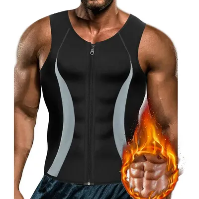 Männer Abnehmen Body Shaper Zipper Schwarz Brust Kompression Shirt Gynäkomastie Moobs Unterhemd Workout Taille Trainer Schweiß Weste Image