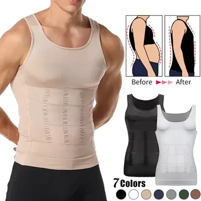Herren-Körperformer-Weste zum Abnehmen, Bauchmuskeln, schlankes Fitnessstudio, Workout, Bauchkontrolle, Kompressions-Tanktop, ärmellose Shapewear Image