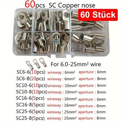 TEMU 60stück, 240stück, 300 Stück Sortiment Rohrkabelschuhe Set Mit Batteriekabelschuh-crimpwerkzeug 6-50mm² Image