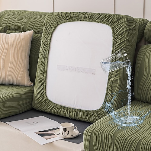 wasserabweisender Sofa-Sitzkissenbezug mit Jacquard-Streifen, Schonbezug, elastisch, Couch-Sessel, Loveseat, 4- oder 3-Sitzer, grau, uni, einfarbig, weich, strapazierfähig, waschbar Image