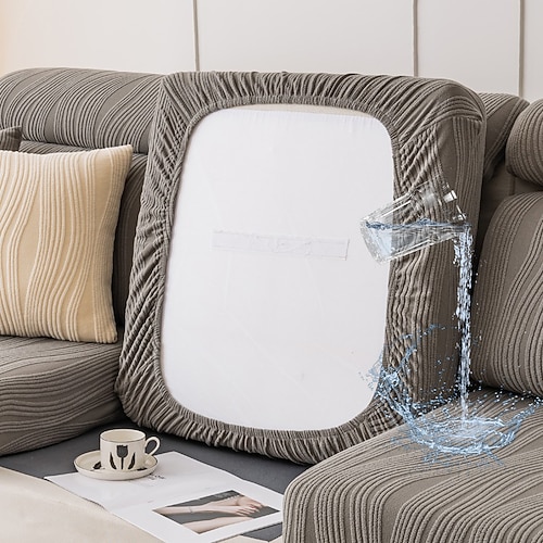 wasserabweisender Sofa-Sitzkissenbezug mit Jacquard-Streifen, Schonbezug, elastisch, Couch-Sessel, Loveseat, 4- oder 3-Sitzer, grau, uni, einfarbig, weich, strapazierfähig, waschbar Image