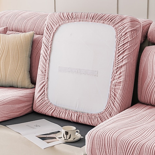wasserabweisender Sofa-Sitzkissenbezug mit Jacquard-Streifen, Schonbezug, elastisch, Couch-Sessel, Loveseat, 4- oder 3-Sitzer, grau, uni, einfarbig, weich, strapazierfähig, waschbar Image