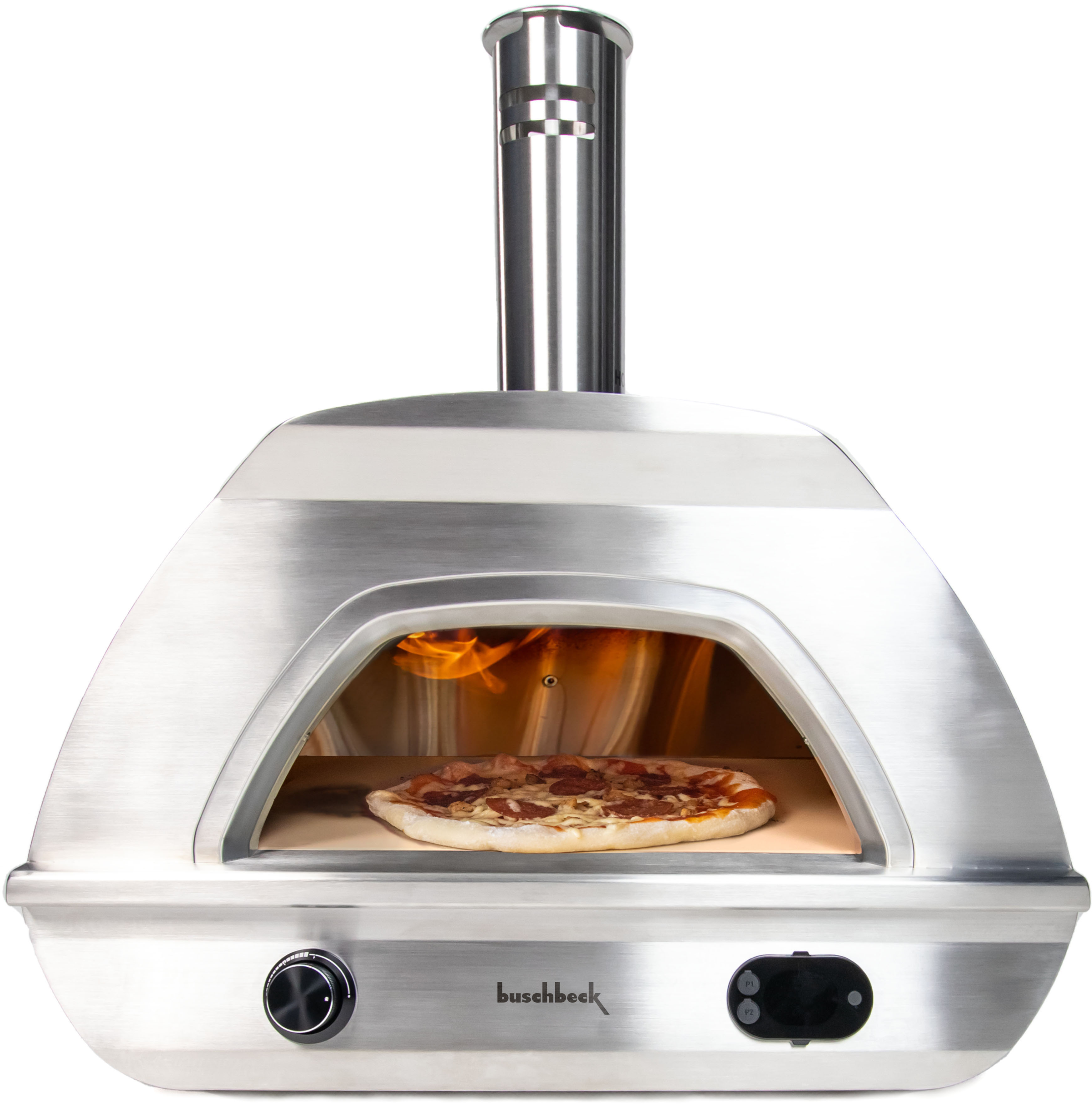 Gasgrill BUSCHBECK "Pizzaofen X1 inkl. Bluetooth-Thermometer", grau (edelstahl), B:48cm H:74cm T:52cm, Grills, BxTxH: 48x52x74 cm Image