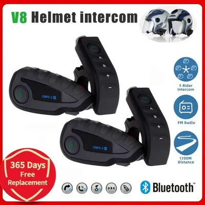XINOWY V8 SV /V8 Motorradhelm Bluetooth Headset Intercom Unterstützung 5 Fahrer Vollduplex-Interphone Fernbedienung FM-Radio Image