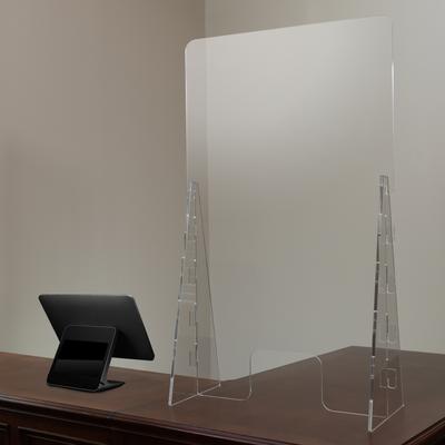 Acrylic Free-Standing Register Shield / Sneeze Guard with Pass-Through Opening