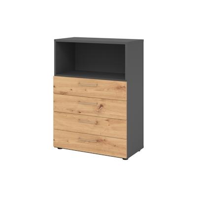 bümö smart Schubladenschrank, Büroschrank 80cm breit in Graphit/Asteiche mit 4 Schüben & 1 Regalfach - Bürocontainer aus Holz, Container mit Image