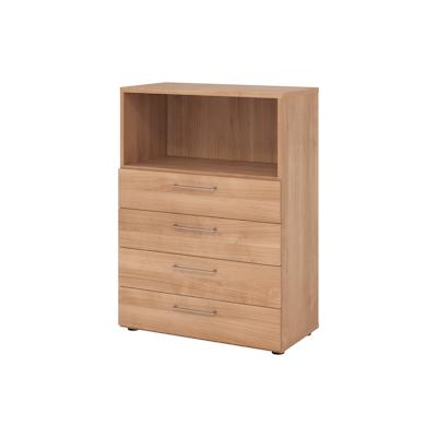 bümö smart Schubladenschrank, Büroschrank 80cm breit in Nussbaum mit 4 Schüben & 1 Regalfach - Bürocontainer aus Holz, Container mit Metallgriffen & Image