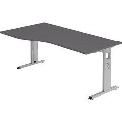 bümö höhenverstellbarer Schreibtisch O-Serie 180x100 cm in Graphit, Gestell in Silber - großer PC Tisch für's Büro manuell höhenverstellbar, Image