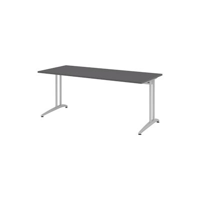 bümö Schreibtisch groß, B-Serie 180x80 cm, Tischplatte aus Holz in graphit, Gestell aus Metall in Silber - PC Tisch, großer Computertisch für's Büro, Image
