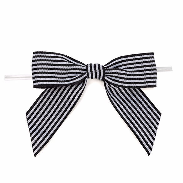 White/Black Striped Pre-tied Bow 3 1/2" 25 pack GBOWBW