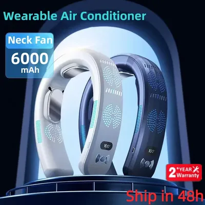 Portable Neck Fan Mini Air Conditioner Cooler Bladeless Fan 6000mAh USB Rechargeable Hanging Cooling