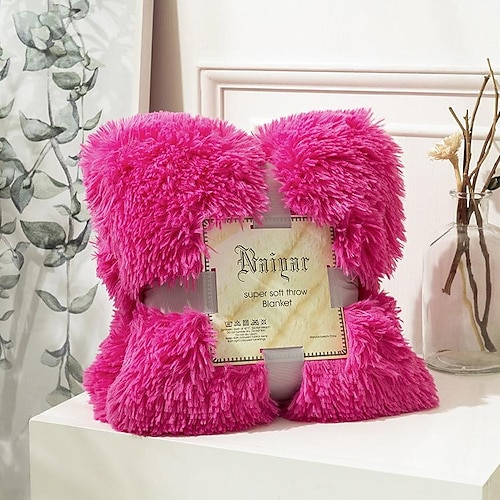 Weiche, flauschige Kunstpelz-Überwurfdecken, solide, wendbare, leichte, lange, zottelige Decke, flauschige, kuschelige, bequeme Mikrofaser-Fleece-Decken, Dekoration für Couch, Schlafsofa Image