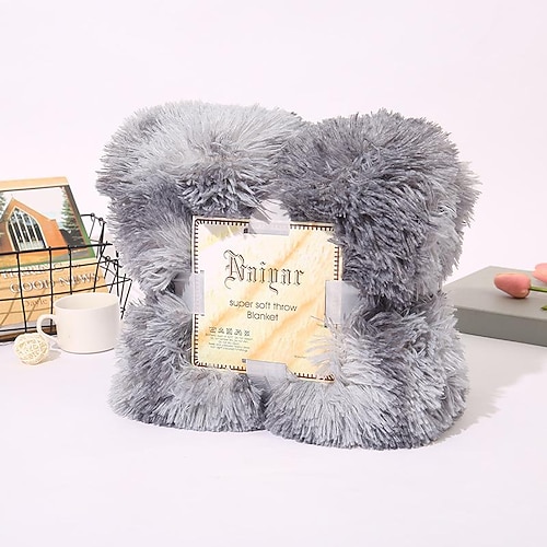 Weiche, flauschige Kunstpelz-Überwurfdecken, solide, wendbare, leichte, lange, zottelige Decke, flauschige, kuschelige, bequeme Mikrofaser-Fleece-Decken, Dekoration für Couch, Schlafsofa Image