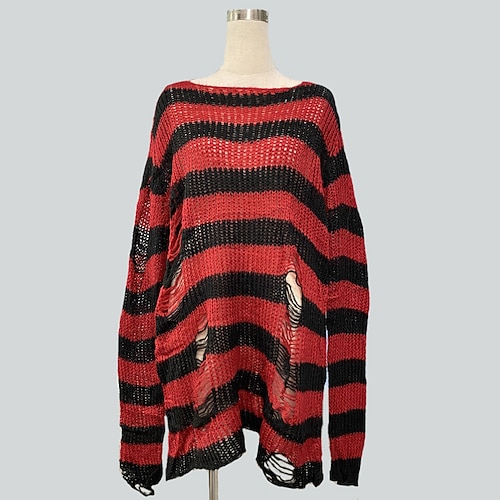 Punk Gothic Y2K Rippstrick Gestrickte Strickjacken Kostüm Damen Halloween Karneval Alltagstauglich Teenager Erwachsene Oberteil Herbst Winter Image