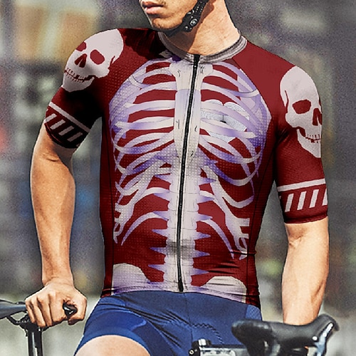 Herren Radtrikot Skelett Kurzarm Fahhrad T-Shirt Trikot mit 3 Gesäßtaschen Mountainbike MTB Schnelltrocknend Anatomisches Design Feuchtigkeitsableitend Atmungsaktiv Sport Schwarz Burgund Grau Image