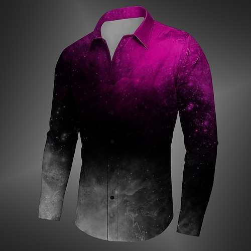 Herren Gothic Horror Kostüme Hemd Button-Up Hemd Langarm Lässig Dunkel Geschäftlich Täglich Herbst Winter Frühling Sommer Umgeschlagen Hemd Kragen Button-Up 3D-Druck Gelb Rot Blau Lila Grün Image
