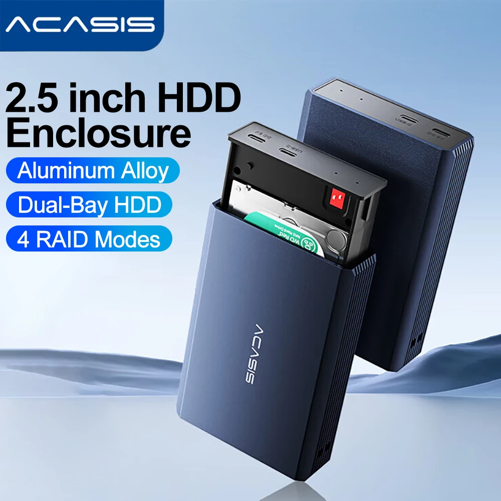 Acasis 2,5-Zoll-Festplattengehäuse Dual-Bay-Gehäuse für externe Festplatten gehäuse HDD-SSD-Gehäuse RAID-Array Typ C 2,5 "Disk-Array-Gehäuse Image