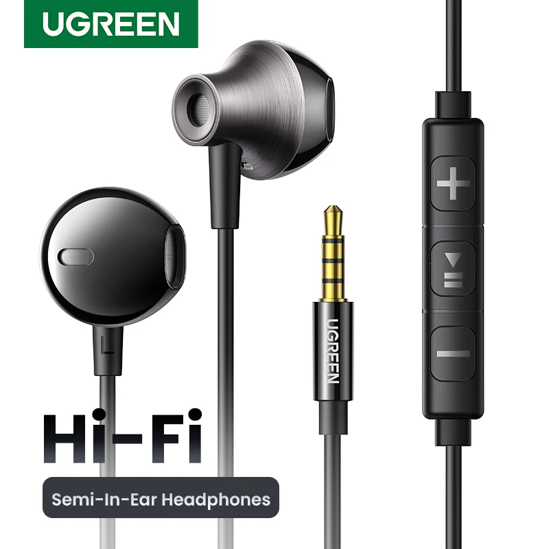 UGREEN Auricolari cablati USB tipo C semi-aperte da 3,5 mm con microfono, auricolari cablati Cuffie stereo HiFi, per la maggior parte con jack da 3,5 mm