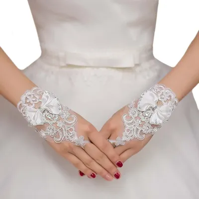 Women's Wedding Gloves Fingerless Lace Glove Bridal White Bow Gloves Short Party Prom Costume Glove