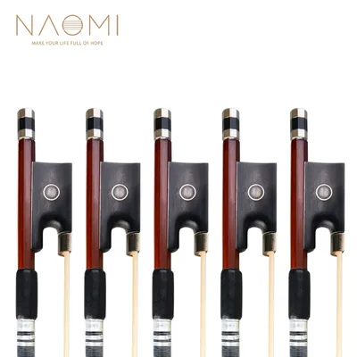 NAOMI 5pcs/1set Brazilwood Bow 4/4 Violin Fiddle Bow Fast Response Silver Wire And Black Silk Winding Sheep Skin Grip