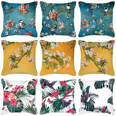 Pflaumenblüten-Kissen, Flamingo-Vogel, Kirschkissen, Heimstuhl, Sofa, Dekoration, gelber Kissenbezug Image