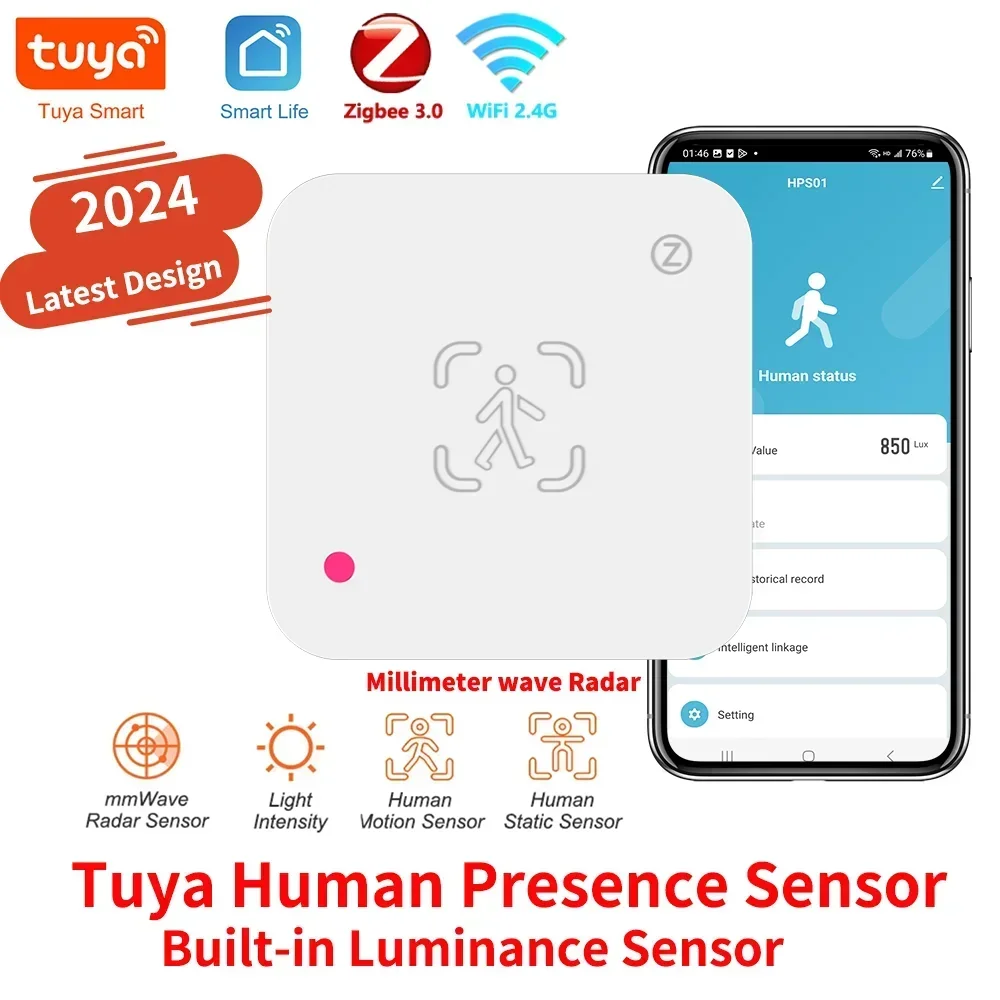 Tuya Zigbee WiFi Menschliche Anwesenheit Sensor MmWave Radar Detektor Mit Helligkeit Sensor Für Smart Home Smart Leben ersetzen PIR Sensor Image