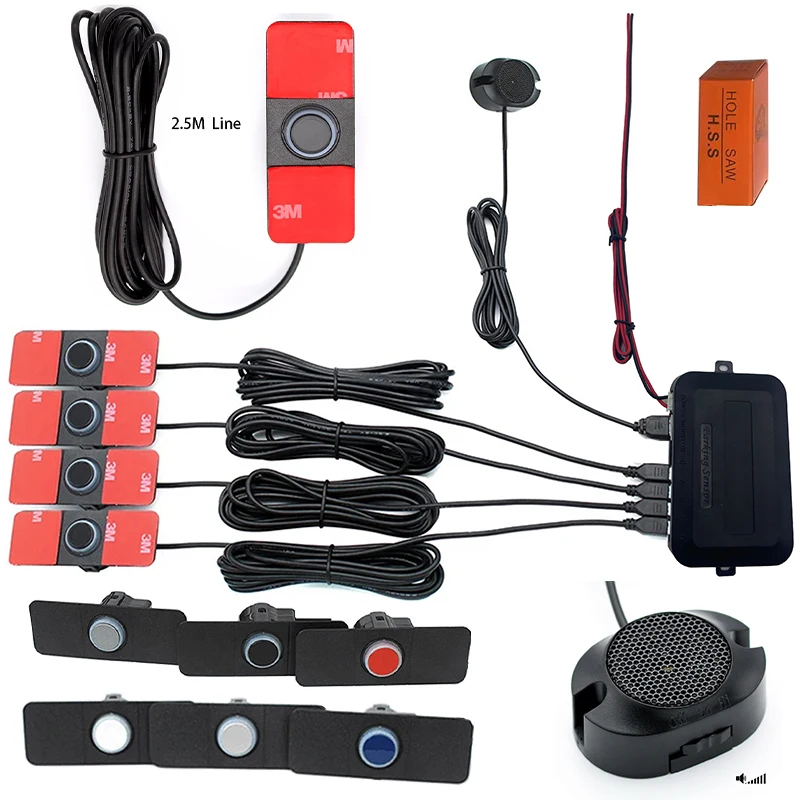 Kit sensore di parcheggio per auto Assistente Park Tronics 4 Nero/Argento/Bianco 13mm Sensori piatti Radar inverso Suono Cicalino Suono di allarme