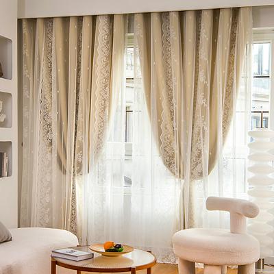 TEMU 1pc Double Layer Blackout Curtains Bedroom Window Curtain With Hooks Insulated Curtain , Sheer Embroidery Curtains