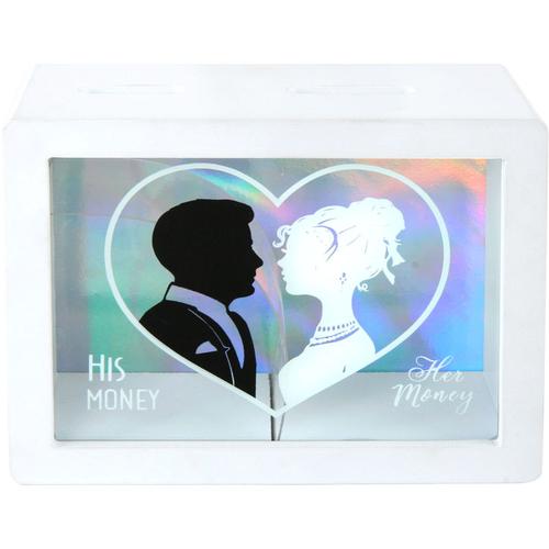 Hochzeits Spardose weiß 18x14 cm - His & Her Money - Hochzeit Kasse Sparbüchse Geschenkidee