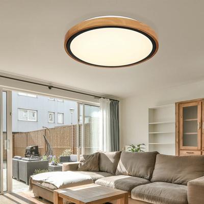 Globo - Deckenleuchte Wohnzimmerlampe Holzleuchte, Landhaus, cct, Metall Holz, schwarz opal, rund, Image