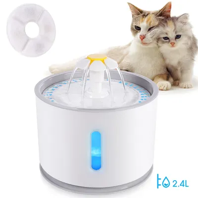 Automatic Pet Cat Water Fountain with LED Lighting 5 Pack Filters 2.4L USB Dogs Cats Mute Drinker