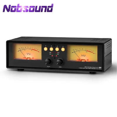 Nobsound MIC+LINE Analog Dual VU Meter Sound Level DB Panel Display 4-way Audio Splitter Switcher Box Music Spectrum Visualizer