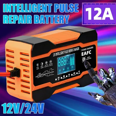 12V 12A/10A Battery Charger Smart Fast Charging for Car Batteries 7-Stage Charge Pulse Repair for