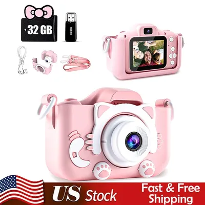 Kids Camera Toys Mini Camera Kids Digital Camera With Video Cartoon Soft Silicone Cover 32GB SD Card