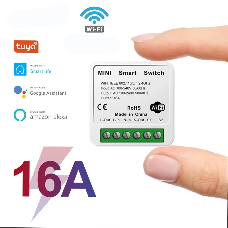 Wifi Mini Smart Switch 16A Interruttori della luce fai da te Smart Home wireless a 2 vie con Tuya Smart Life EweLink Alexa Alice Google Home