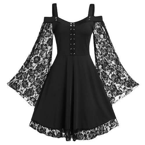 Retro Vintage Mittelalterlich Renaissance Kleid Wikinger Elfen Spitze Kostüm Damen Fantasie Maskerade Alltagstauglich Erwachsene Kleid Image